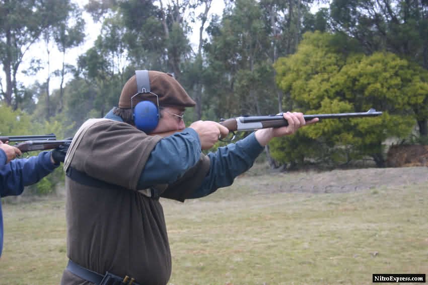 Alex Beer shooting a 9.3x74R in a double rifle of his own creation.